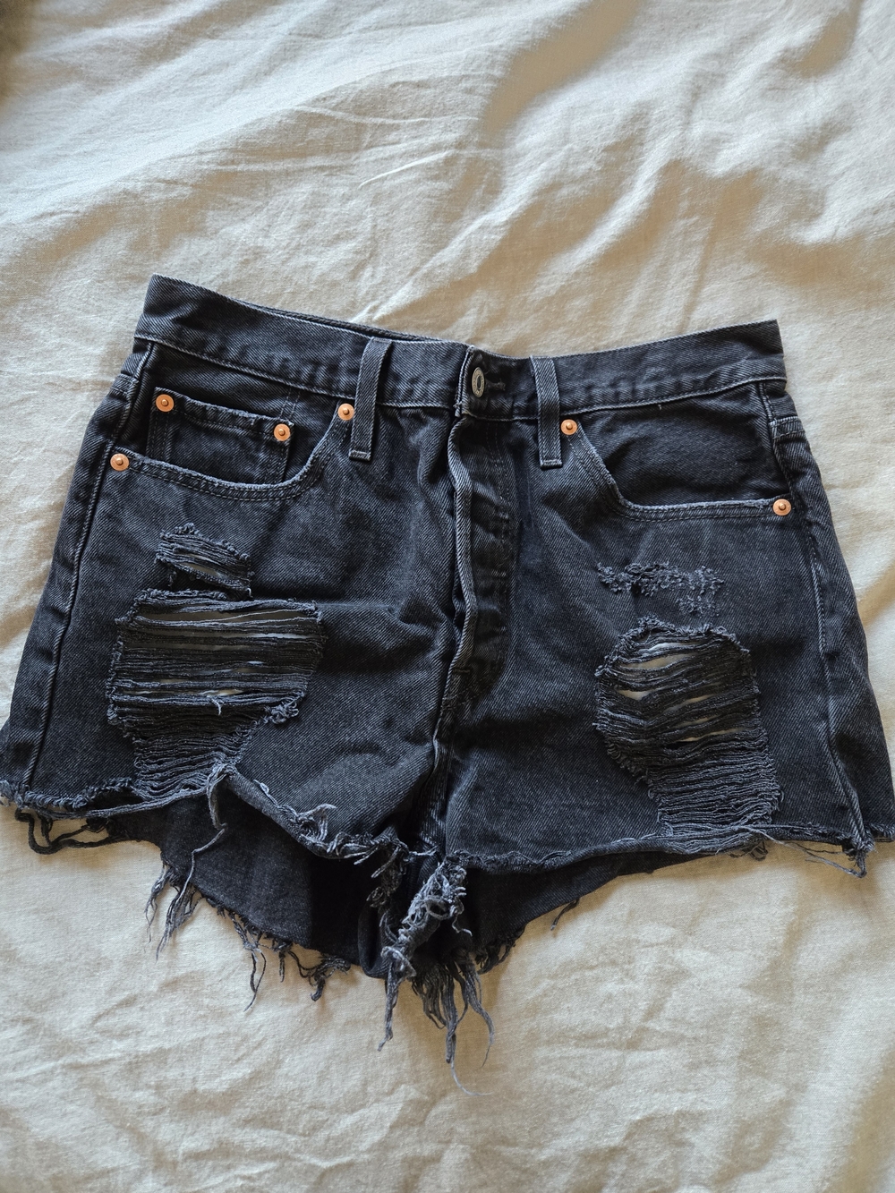 Levi's Black Distressed Denim Shorts